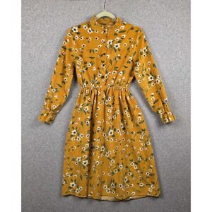 CRFS Dress Womens One Size Yellow Floral Corduroy Fit‎ Flare Mock Neck Midi Boho